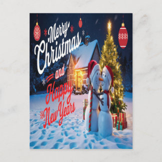 Frostige Freunde: Schneemann und Weihnachts-Baum-T Postkarte