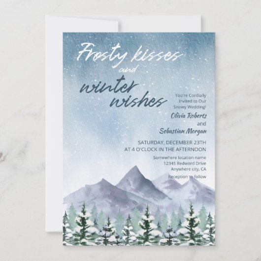 Frostige Küsse und Winterwünsche Waldhochzeit Einladung (Vorderseite)