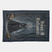 Frostige Mitternachts-Halloween-Verzauberin Geschirrtuch (Horizontal)