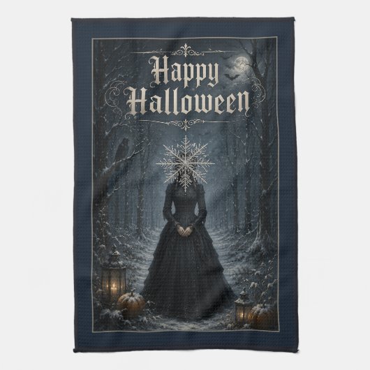 Frostige Mitternachts-Halloween-Verzauberin Geschirrtuch (Vertikal)