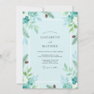 Frostige Salbei-Fichten-Eukalyptus-Hochzeit Einladung