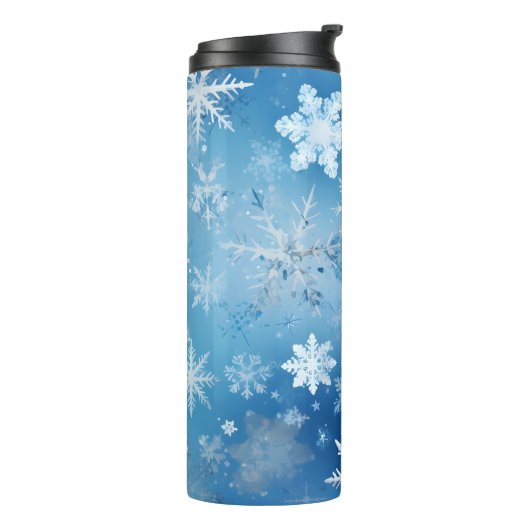 Frostige Schneeflocken Thermosbecher (Nach links gedreht)