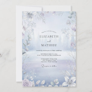 Frostige Silber-Eukalyptus-Hochzeit Einladung
