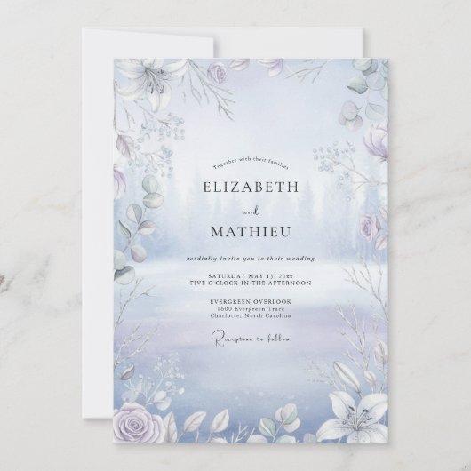 Frostige Silber-Eukalyptus-Hochzeit Einladung (Vorderseite)