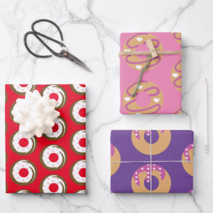 Frostige tropfende Donuts-Herzen-Muster Geschenkpapier Set