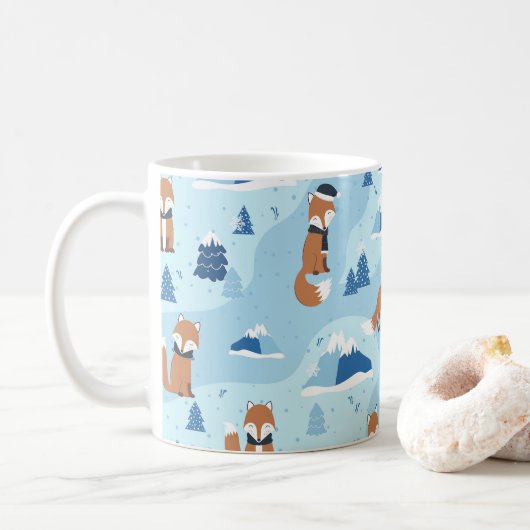 Frostige Winterfüchse Kaffeetasse (Mit Donut)