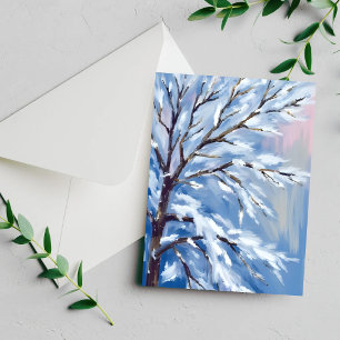 Frostige Zweige   Winter-Schnee-Baum-Malerei-Karte