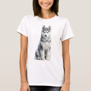 Frostiger arktischer Husky-Porträt schneebedeckte  T-Shirt