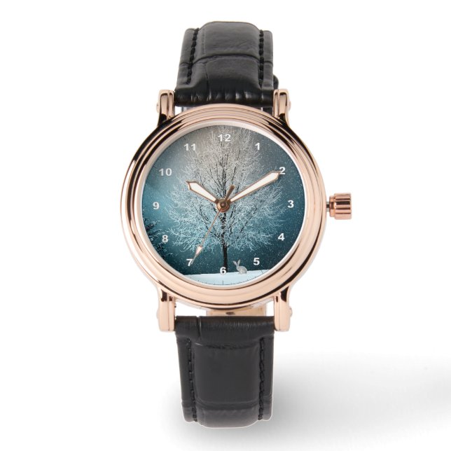 Frostiger Baum im Abend Armbanduhr (Vorderseite)