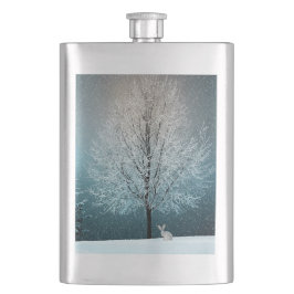 Frostiger Baum im Abend Flachmann