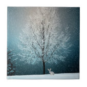Frostiger Baum im Abend Fliese (Vorderseite)