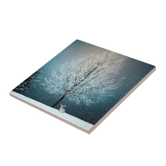 Frostiger Baum im Abend Fliese (Seite)