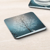Frostiger Baum im Abend Getränkeuntersetzer (Linke Seite)