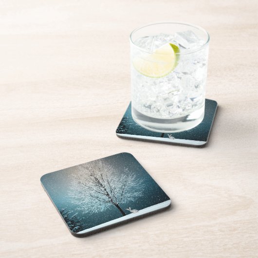 Frostiger Baum im Abend Getränkeuntersetzer (Rechte Seite)