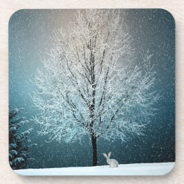 Frostiger Baum im Abend Getränkeuntersetzer