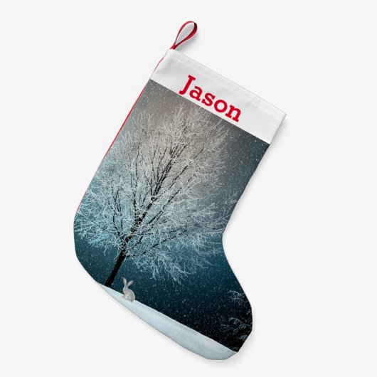 Frostiger Baum im Abend Kleiner Weihnachtsstrumpf (Vorderansicht (hängend))