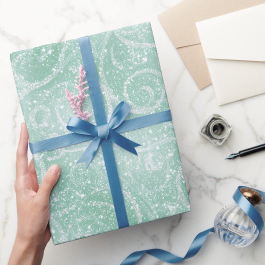 Frostiger Minz-Glanz Weiß Glitter-Muster Geschenkpapier (Schenken)