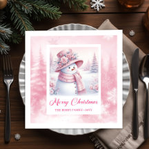 Frostiger Rosa Schneemann Servietten Pinkmas Winte