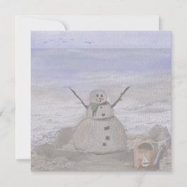 Frostiger Schneemann am Strand Feiertagskarte