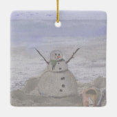 Frostiger Schneemann am Strand Keramikornament (Rückseite)