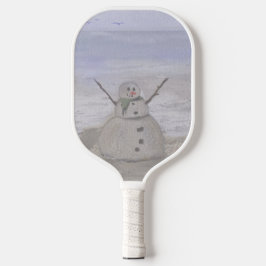 Frostiger Schneemann am Strand Pickleball Schläger