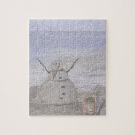 Frostiger Schneemann am Strand Puzzle