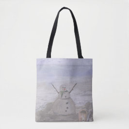 Frostiger Schneemann am Strand Tasche