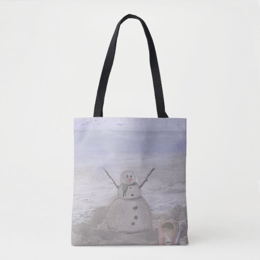 Frostiger Schneemann am Strand Tasche (Vorderseite)