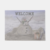 Frostiger Schneemann am Strand Willkommen vor der  Fußmatte (Vorderseite)