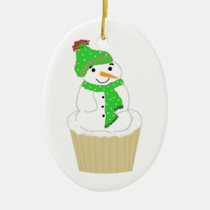 Frostiger Schneemann-Cupcake Keramik Ornament