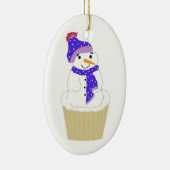 Frostiger Schneemann mit blauem Zubehör Keramik Ornament (Rechts)