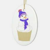Frostiger Schneemann mit blauem Zubehör Keramik Ornament (Links)