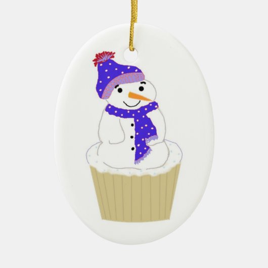 Frostiger Schneemann mit blauem Zubehör Keramik Ornament (Vorne)