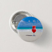 Frostiger Strawberry Drink am Strand Button (Vorne & Hinten)