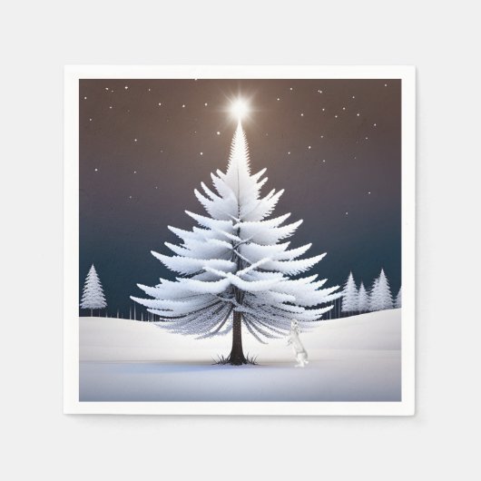 Frostiger Weihnachtsbaum mit Wintersonne Serviette (Vorderseite)