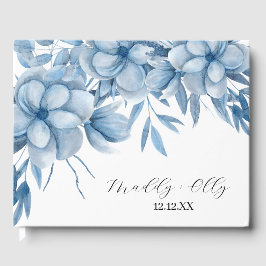 Frostiges Grau Blaues Florales Hochzeitsmotiv Gästebuch
