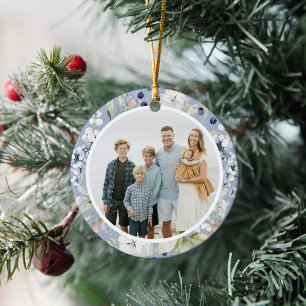 Frostiges Winterlaub Grüne Foto Weihnachten Keramik Ornament