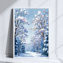 Frostlight-Wald | Winter-Schnee-Wasserfarben-Natur Poster