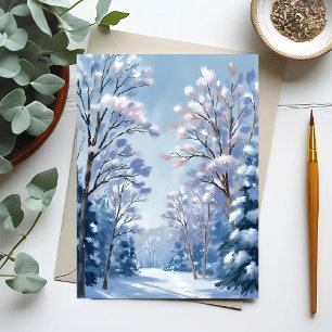 Frostlight-Wald   Winter-Schnee-Wasserfarben-Natur Postkarte