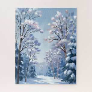 Frostlight-Wald Winter-Schnee-Wasserfarben-Natur Puzzle
