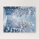 Frostlight-Wald | Winter-Schnee-Wasserfarben-Natur Puzzle (Horizontal)