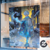 Frostschmied einer mondbeschienenen Straße – Ein W Fensteraufkleber (Café-Fenster)