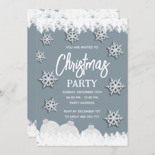 Frostschneeflocken Weihnachts-Party Einladung (Vorne/Hinten)