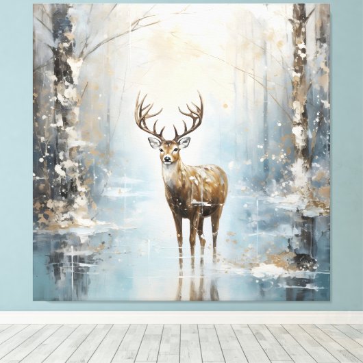 Frostwald Waldland Hirsch Leinwanddruck (Insitu (Holzboden))