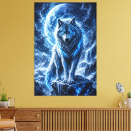 Frostwolf-Mond-Fantasie-Leinwanddruck Leinwanddruck