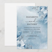 Frosty Azure Bloom Wedding Einladung (Vorne/Hinten)