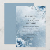 Frosty Azure Floral Wedding Einladung (Vorne/Hinten)