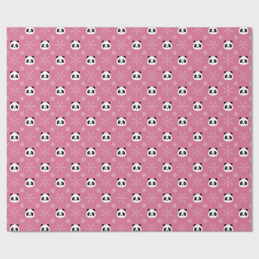 Frosty Berry Pink - Niedliche Pandas mit Schneeflo Geschenkpapier (Flach)