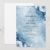 Frosty Blue Bloom Winter Wedding Einladung (Vorne/Hinten)
