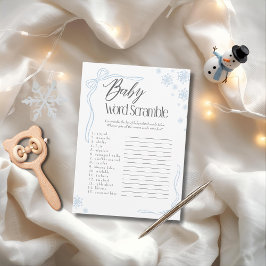 Frosty Blue Bow Baby Word Scramble Game Einladung